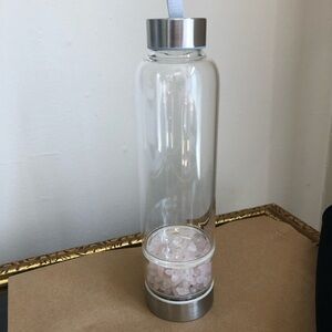 Glass Water Bottle with rose Quartz